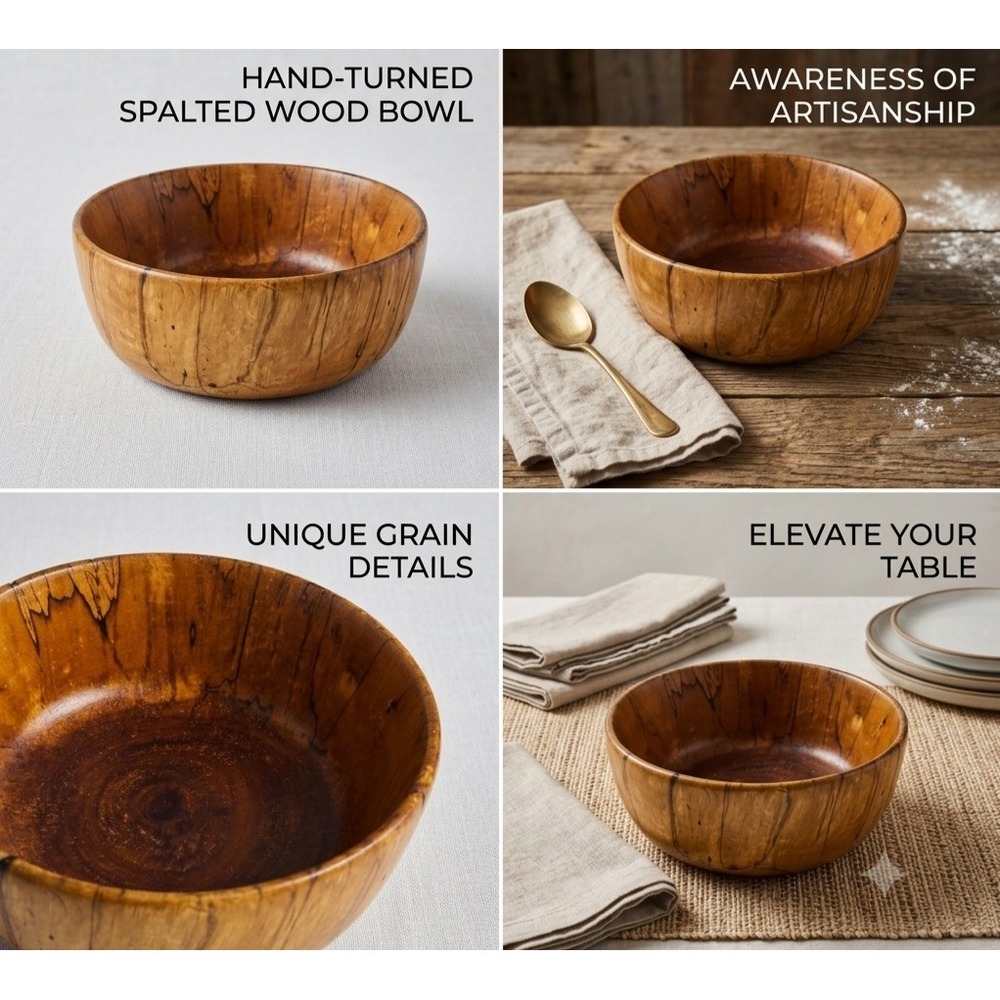 Spalted Maple Bowl, Hand-Turned Wood Bowl, Artisan Wooden Centerpiece